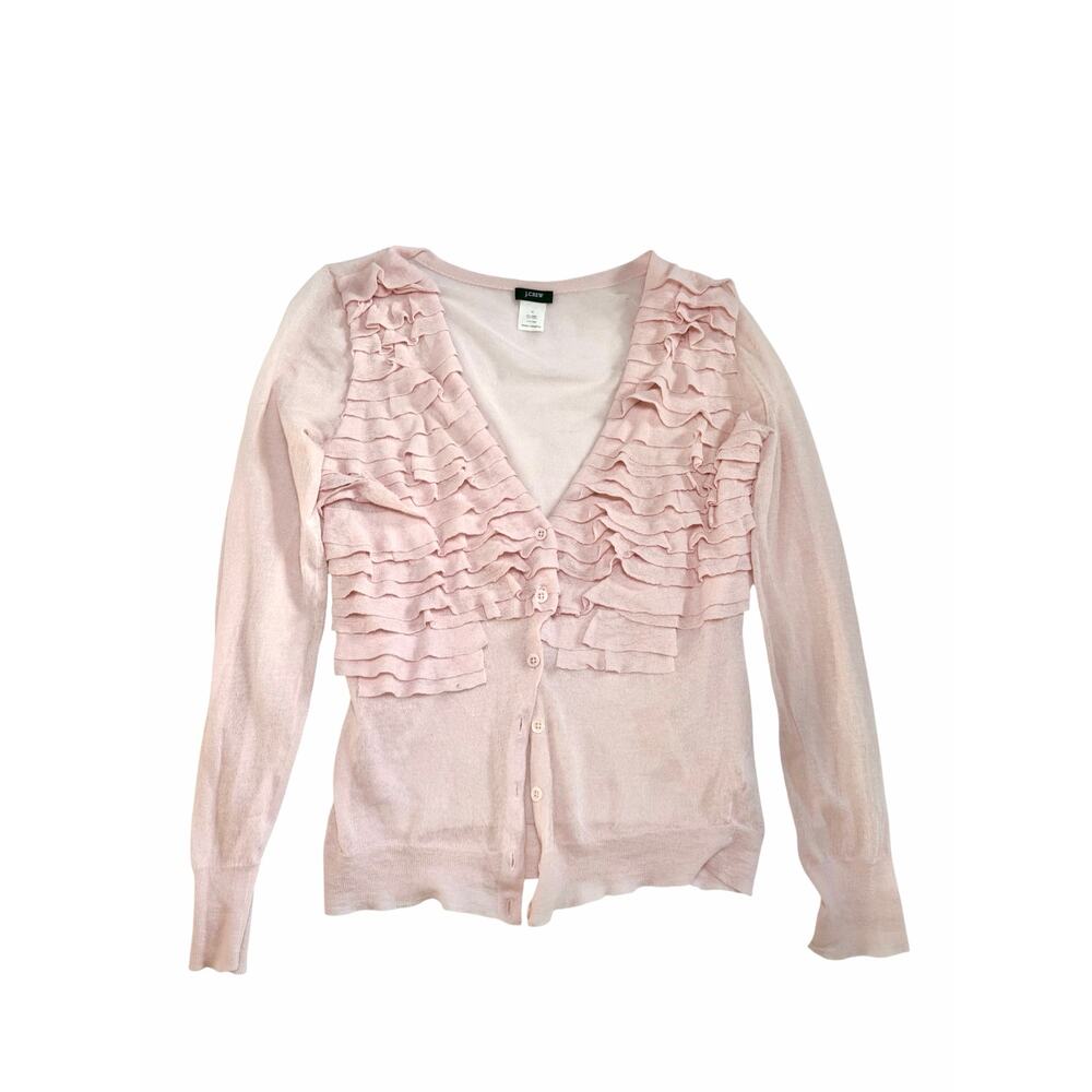 J.Crew Vintage Button Ruffle Blouse Sheer Pink Y2K Balletcore Bella Elena Medium